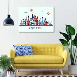 «Европа, горизонт 2» в интерьере современной гостиной с желтым диваном