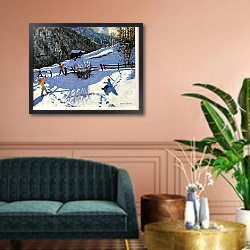 «Snowballers, Zermatt» в интерьере классической гостиной над диваном