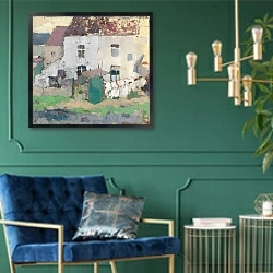 «Белые фасады и сад в Босворде» в интерьере в классическом стиле с зеленой стеной