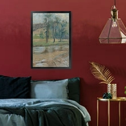 «Деревья у реки» в интерьере спальни с акцентной стеной