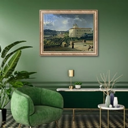«View of the Villa Medici, Rome, 1813» в интерьере гостиной в зеленых тонах
