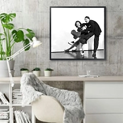 «История в черно-белых фото 96» в интерьере кабинета в скандинавском стиле с бетонной стеной