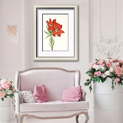 «Red Lily.» в интерьере гостиной в стиле прованс над диваном