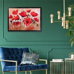 «Маки #3» в интерьере в классическом стиле с зеленой стеной
