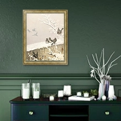 «January II» в интерьере прихожей в зеленых тонах над комодом