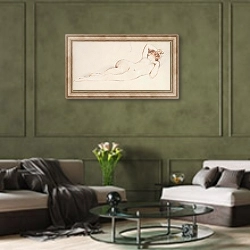 «Nu endormie» в интерьере гостиной в оливковых тонах