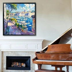 «Boats in Antibes» в интерьере классической гостиной над камином