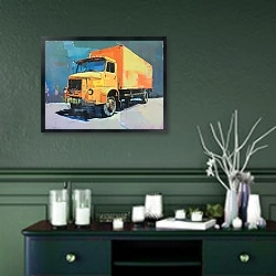 «Aged truck» в интерьере прихожей в зеленых тонах над комодом