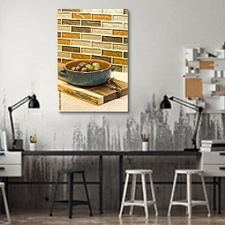 «Стеклянная мозаика в форме кирпичиков для кухни» в интерьере офиса в стиле лофт