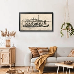 «Venice – Gondolas» в интерьере гостиной в стиле ретро над диваном