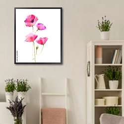 «Цветок мака, акварель» в интерьере комнаты в стиле прованс с цветами лаванды