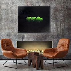 «Five Green Apples» в интерьере в стиле лофт с бетонной стеной над камином