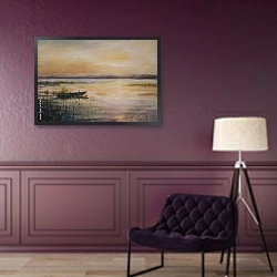«Закат на озере, акварель» в интерьере в классическом стиле в фиолетовых тонах