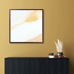 «Abstract biege with gold ink art 2» в интерьере в стиле минимализм над комодом