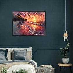 «Dawn in pink shades» в интерьере классической спальни с темными стенами