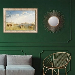 «Giudecca, La Donna della Salute and San Giorgio» в интерьере классической гостиной с зеленой стеной над диваном