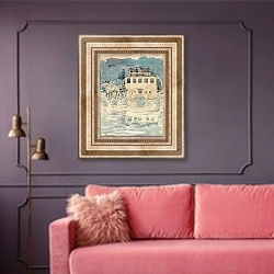 «Parisian Omnibus» в интерьере гостиной с розовым диваном