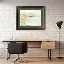 «Побережье близ Данидина» в интерьере современного кабинета с кирпичными стенами