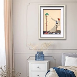 «La Dame et le Perroquet» в интерьере спальни в стиле прованс с синими деталями