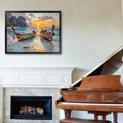 «Moored on the beach» в интерьере классической гостиной над камином