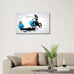 «Active man riding motobike ready for internet banners, social media banners, headers of websites, vector illustration» в интерьере современной светлой гостиной над диваном