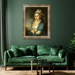 «Портрет Елизаветы Ивановны Неклюдовой» в интерьере зеленой гостиной над диваном