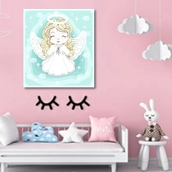 «Christmas baby angel with gift» в интерьере детской комнаты для девочки в розовых тонах