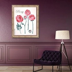 «Цветы и бутоны красного пиона» в интерьере в классическом стиле в фиолетовых тонах
