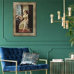 «Боярыня у окна. 1885» в интерьере в классическом стиле с зеленой стеной