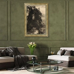 «Alley by the water» в интерьере гостиной в оливковых тонах