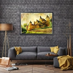 «Франция. Сказочный замок №1» в интерьере в стиле лофт над диваном