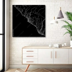 «План города Сочи, Россия, черно-белый» в интерьере комнаты в скандинавском стиле над тумбой