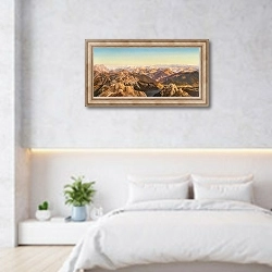 «A Panorama from the Mangart in the Julian Alps 1» в интерьере современной минималистичной спальни