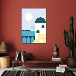 «Санторини: Летние мечты у белых стен Ойя» в интерьере прихожей в этническом стиле с красной стеной