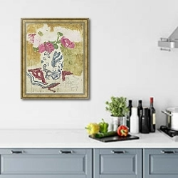 «Vase with Pink Flowers» в интерьере кухни в голубых тонах