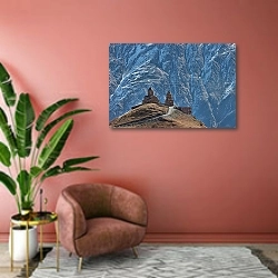 «Цминда Самеба монастырь, Казбеги, Грузия» в интерьере современной гостиной в розовых тонах