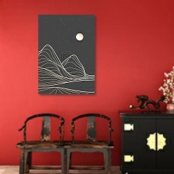 «Mountain line art print illustration» в интерьере в этническом стиле