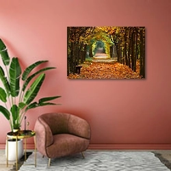 «Осень в парке» в интерьере современной гостиной в розовых тонах