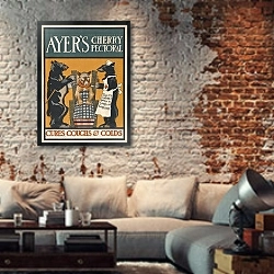 «Вишневые пирожные Айера» в интерьере гостиной в стиле лофт с кирпичной стеной