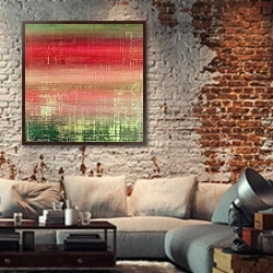 «Гранж текстура #2» в интерьере гостиной в стиле лофт с кирпичной стеной