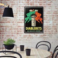 «Advertising poster for the aperitif Diablerets» в интерьере кухни в стиле лофт с кирпичной стеной