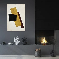 «Composition» в интерьере гостиной в стиле минимализм с камином