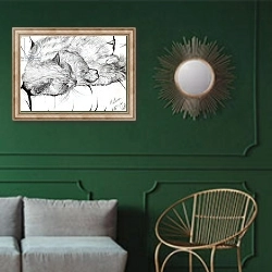 «montwee, 2000,» в интерьере классической гостиной с зеленой стеной над диваном