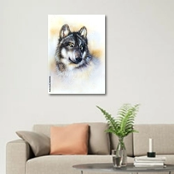 «Портрет волка 1» в интерьере современной светлой гостиной над диваном
