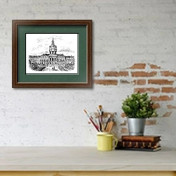 «Charlottenburg Royal Palace, in Berlin, Germany, during the 1890s, vintage engraving.» в интерьере кабинета с кирпичными стенами над письменным столом