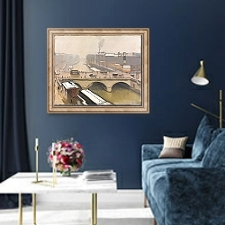 «View of the Pont Saint-Michel in Paris» в интерьере в классическом стиле в синих тонах