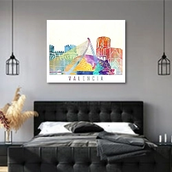 «Валенсия: Водяные краски исторического сердца города» в интерьере современной спальни с черной кроватью