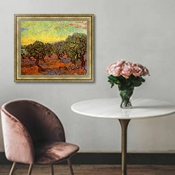 «Оливковая роща: оранжевое небо» в интерьере в классическом стиле над креслом