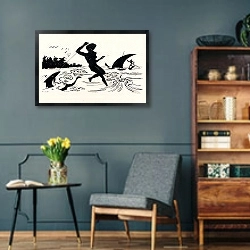 «Добыча» в интерьере гостиной в стиле ретро в серых тонах