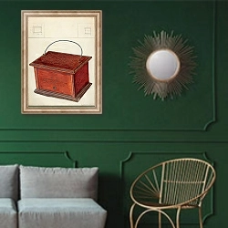 «Foot Warmer» в интерьере классической гостиной с зеленой стеной над диваном